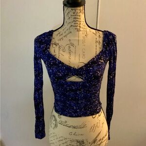 NWOT Urban Outfitters Black & Blue White Stars Cropped Long Sleeve Top Size XXS